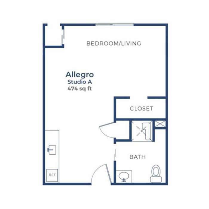 GV Floorplan Assisted Living Allegro Studio A 474